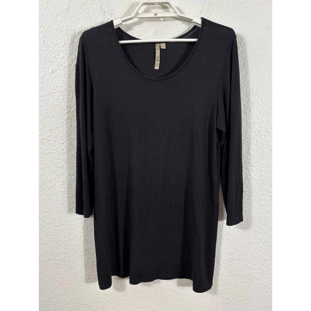 Comfy USA Tunic Women Medium Black 3/4‎ Sleeve Scoop Neck Solid Top
